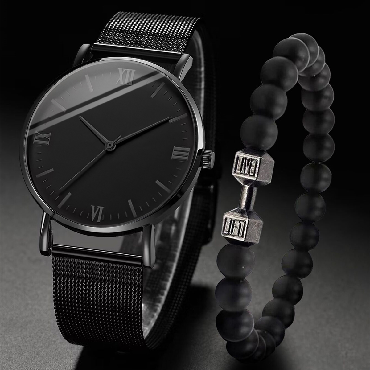 Stainless Mesh Band - Jam tangan pria, 2 buah jam